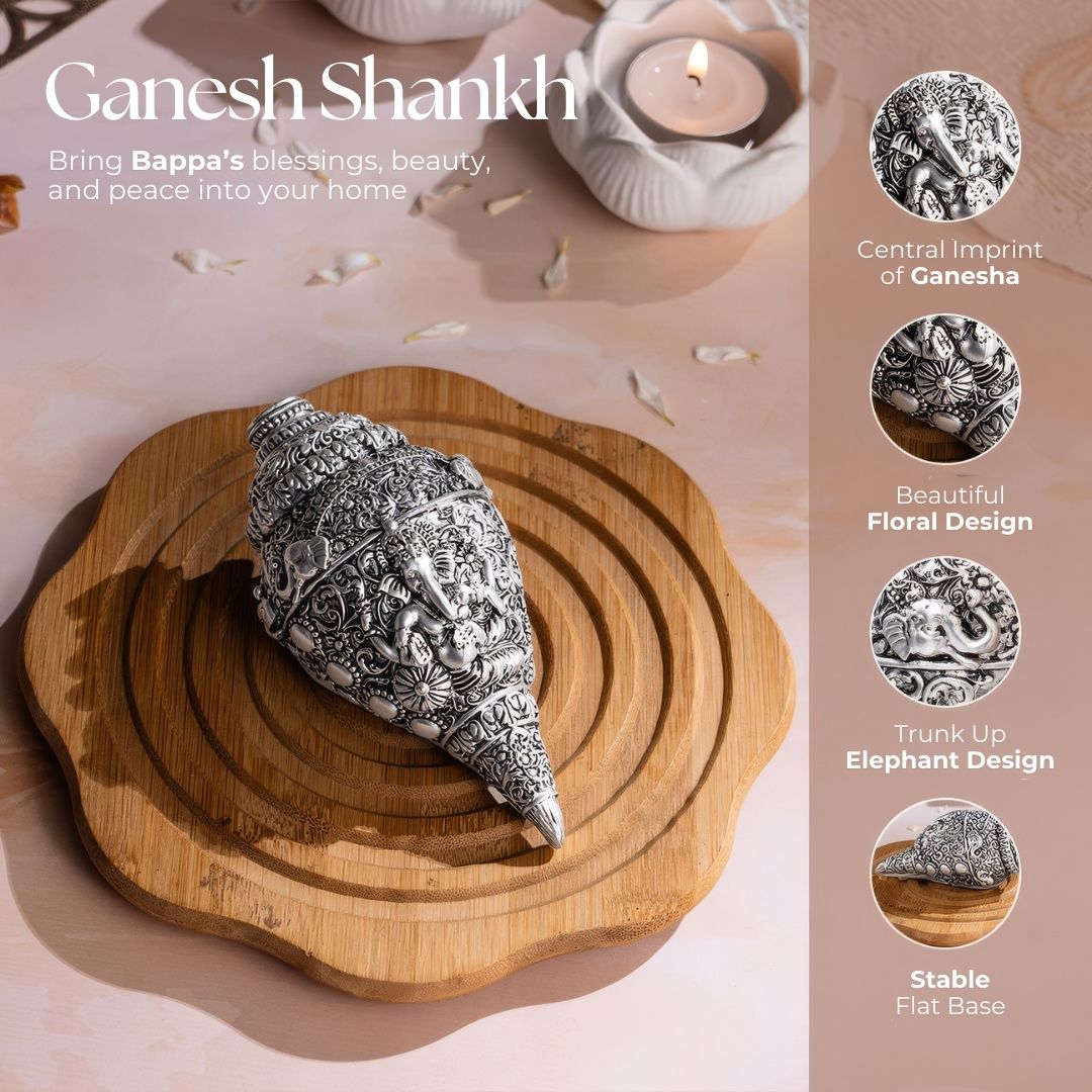 Shree Ganesh Shankh - Silver Plated (7 Inch)