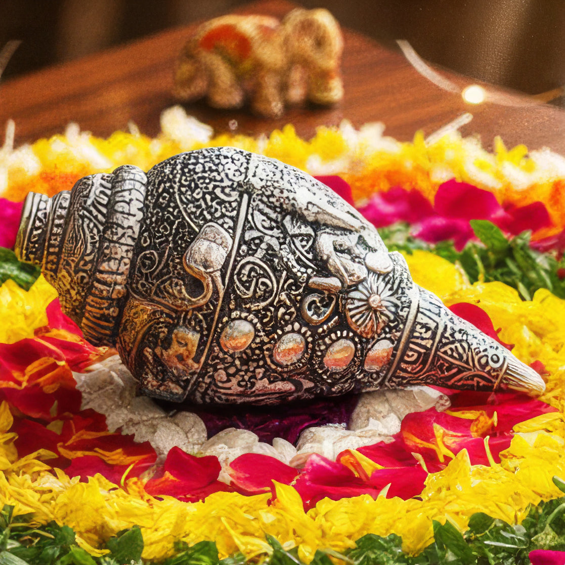 Shree Ganesh Shankh - Silver Plated (7 Inch)