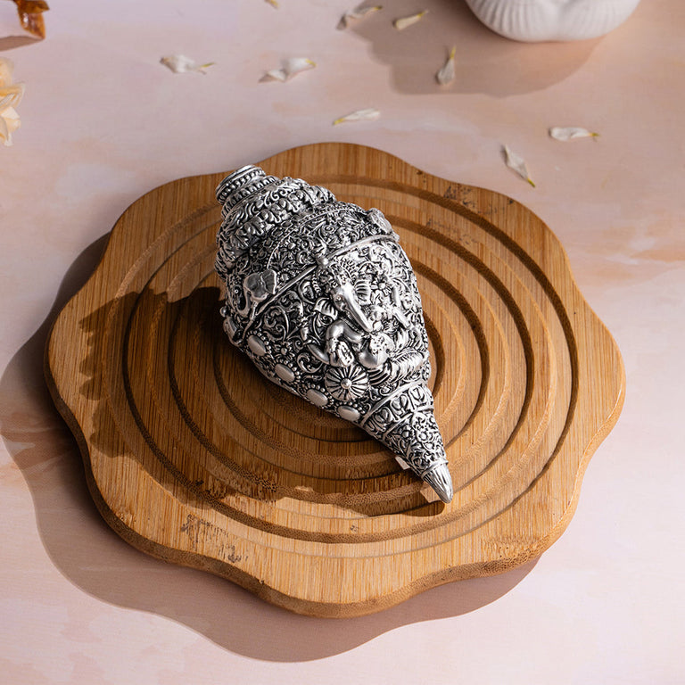 Shree Ganesh Shankh - Silver Plated (7 Inch)