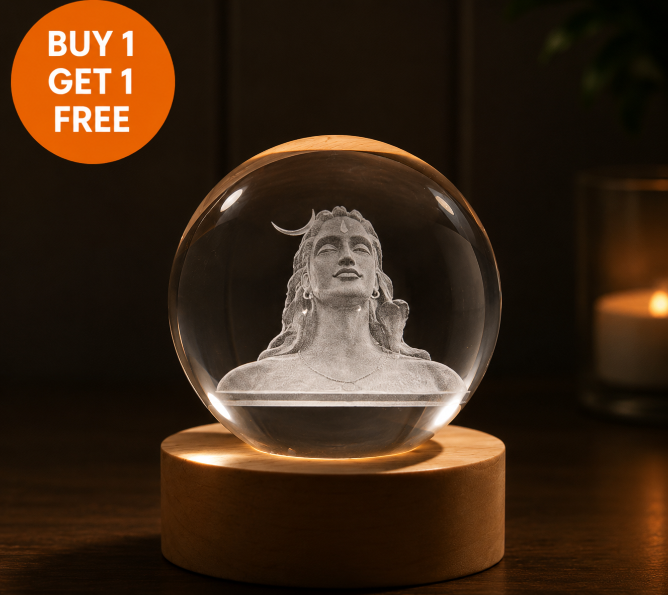 Divine 3D Crystal Lamp – Laser Engraved God Idol Night Light with Wooden LED Base