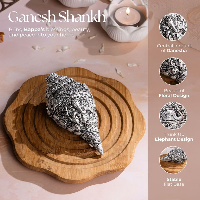 Shree Ganesh Shankh - Silver Plated (7 Inch)