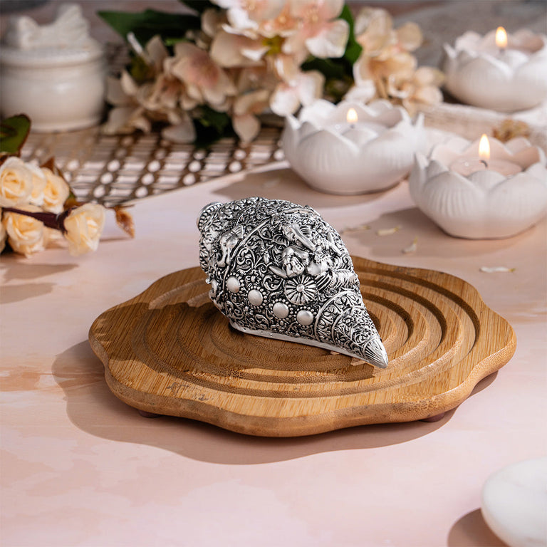 Shree Ganesh Shankh - Silver Plated (7 Inch)