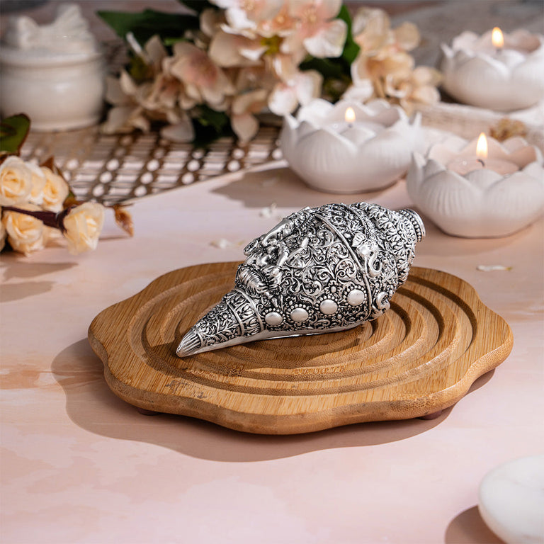 Shree Ganesh Shankh - Silver Plated (7 Inch)
