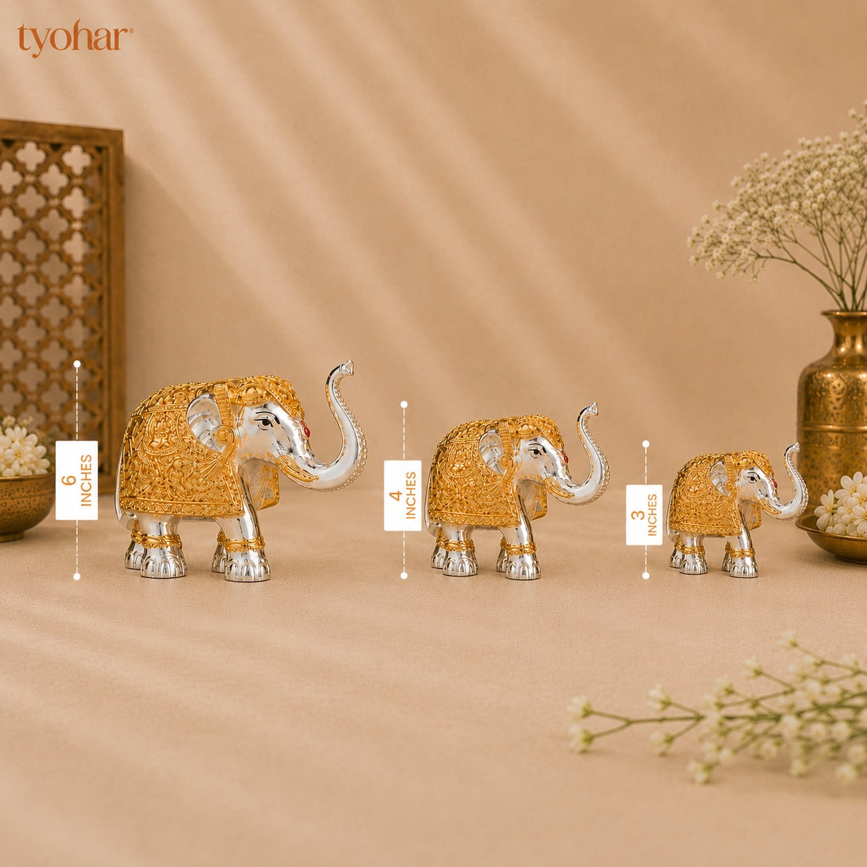 Trunk Up Elephant Pair - Gold & Silver Plated