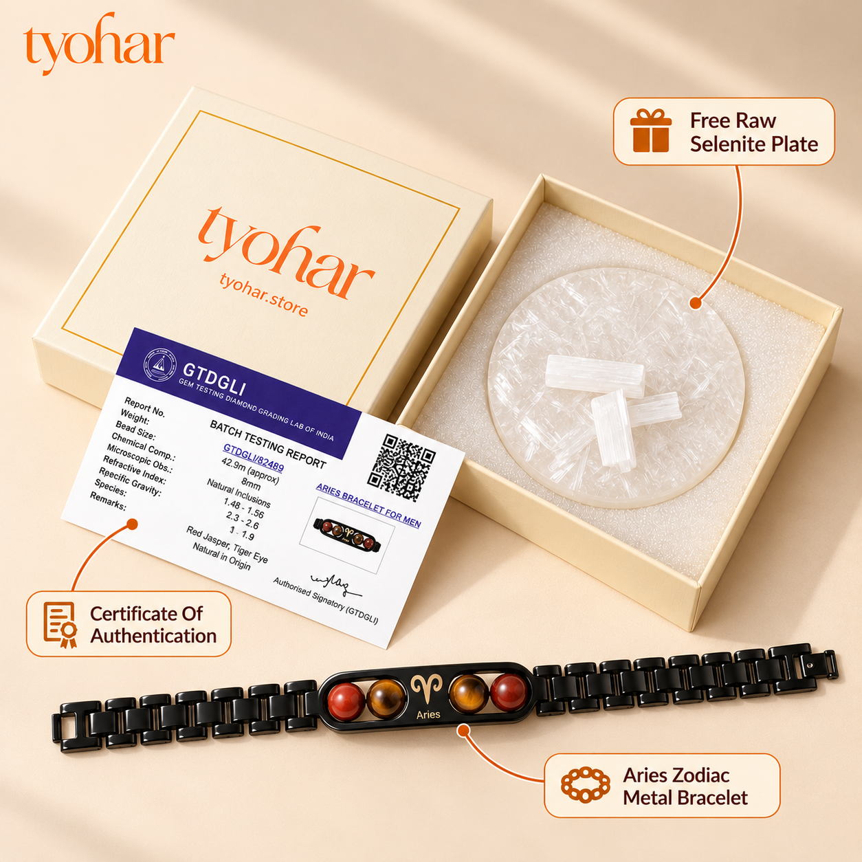 Zodiac Sign Bracelet | Your Crystals + FREE Selenite Plate