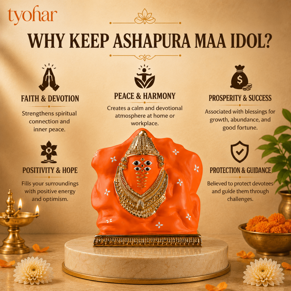 Shree Ashapura Maa Murti | Pure 24K Gold plated - Tyohar Store