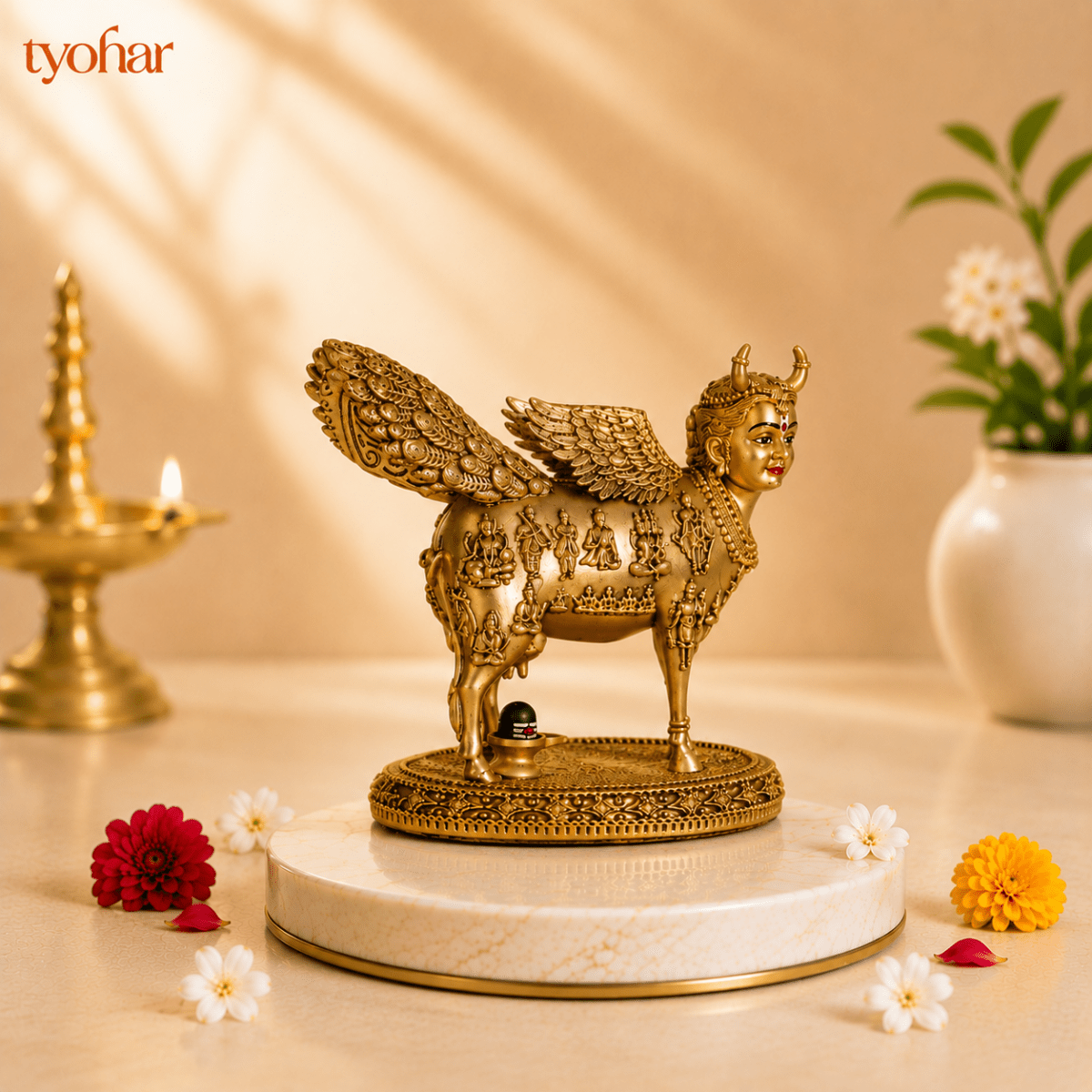 Kamdhenu Surabhi Mata Swaroop | Pure 24K Gold Plated - Tyohar Store