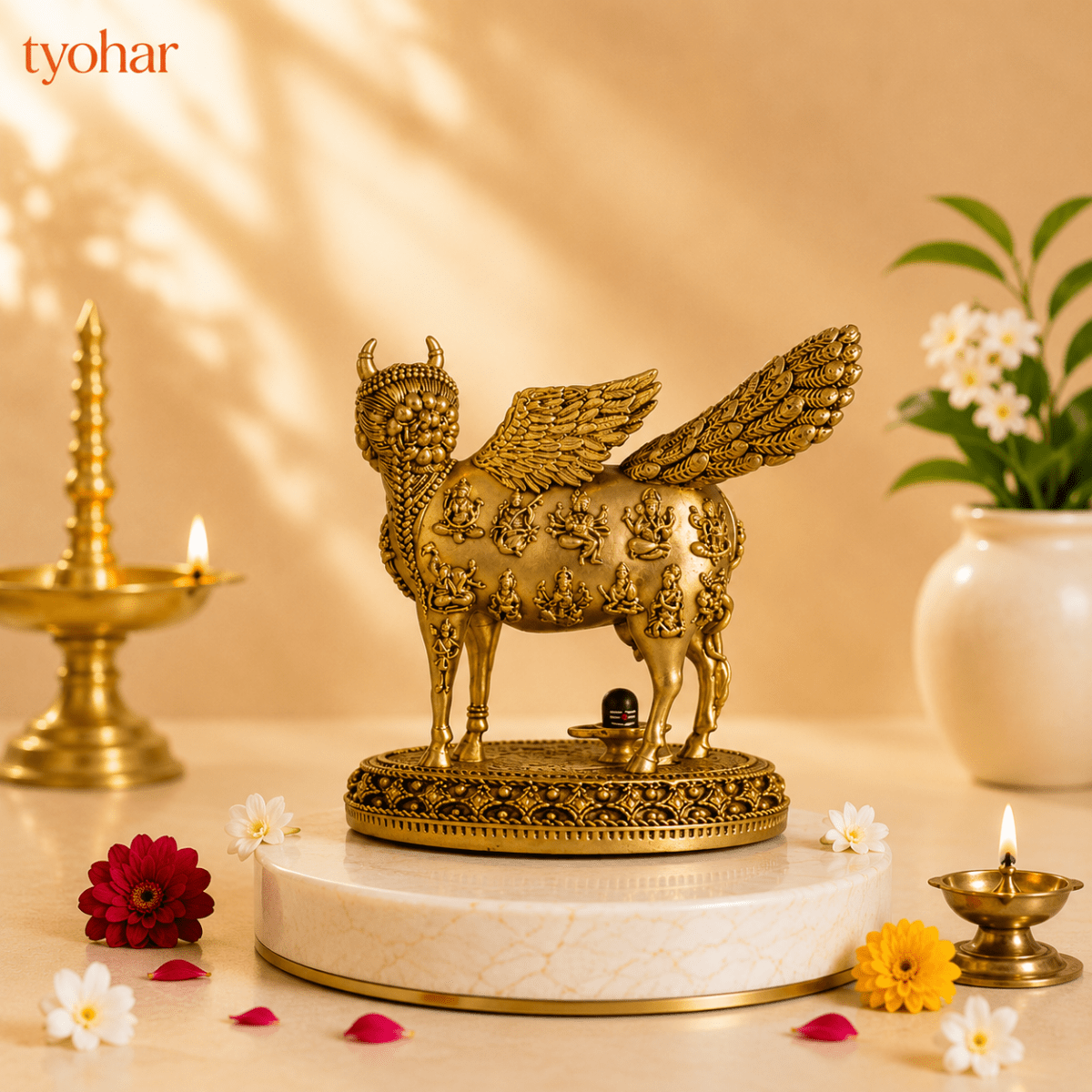 Kamdhenu Surabhi Mata Swaroop | Pure 24K Gold Plated - Tyohar Store