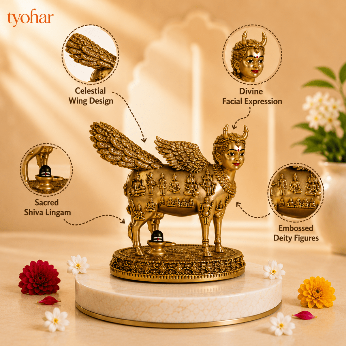 Kamdhenu Surabhi Mata Swaroop | Pure 24K Gold Plated - Tyohar Store