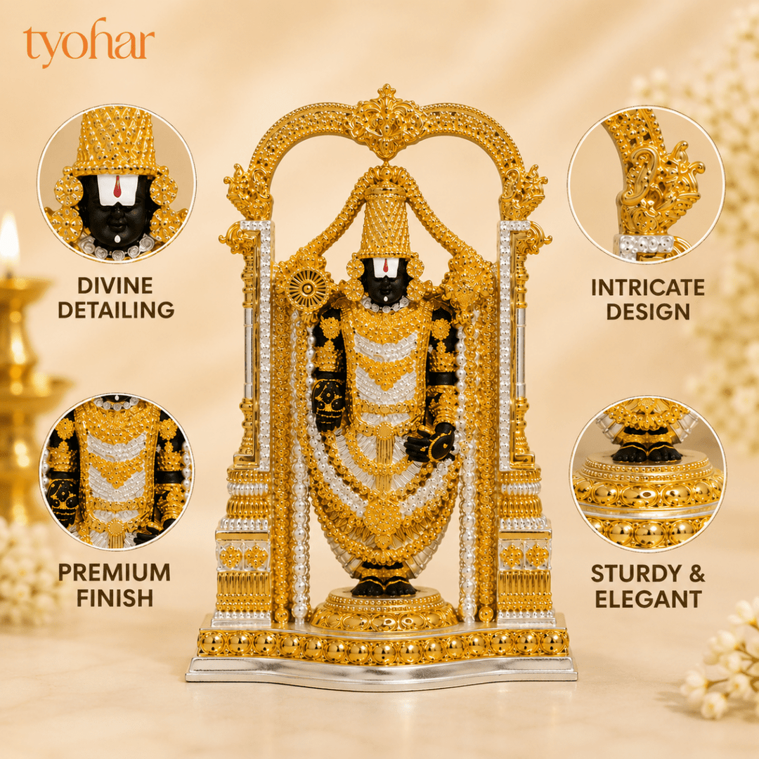 Lord Balaji (Srinivasa Mangapuram) Idol | Pure Gold & Silver plated - Tyohar Store