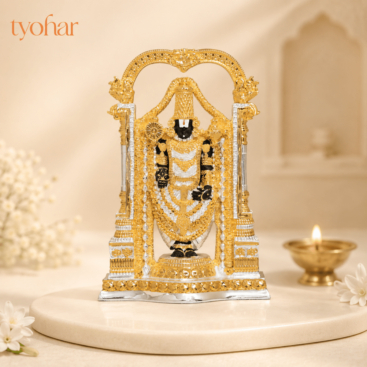 Lord Balaji (Srinivasa Mangapuram) Idol | Pure Gold & Silver plated - Tyohar Store