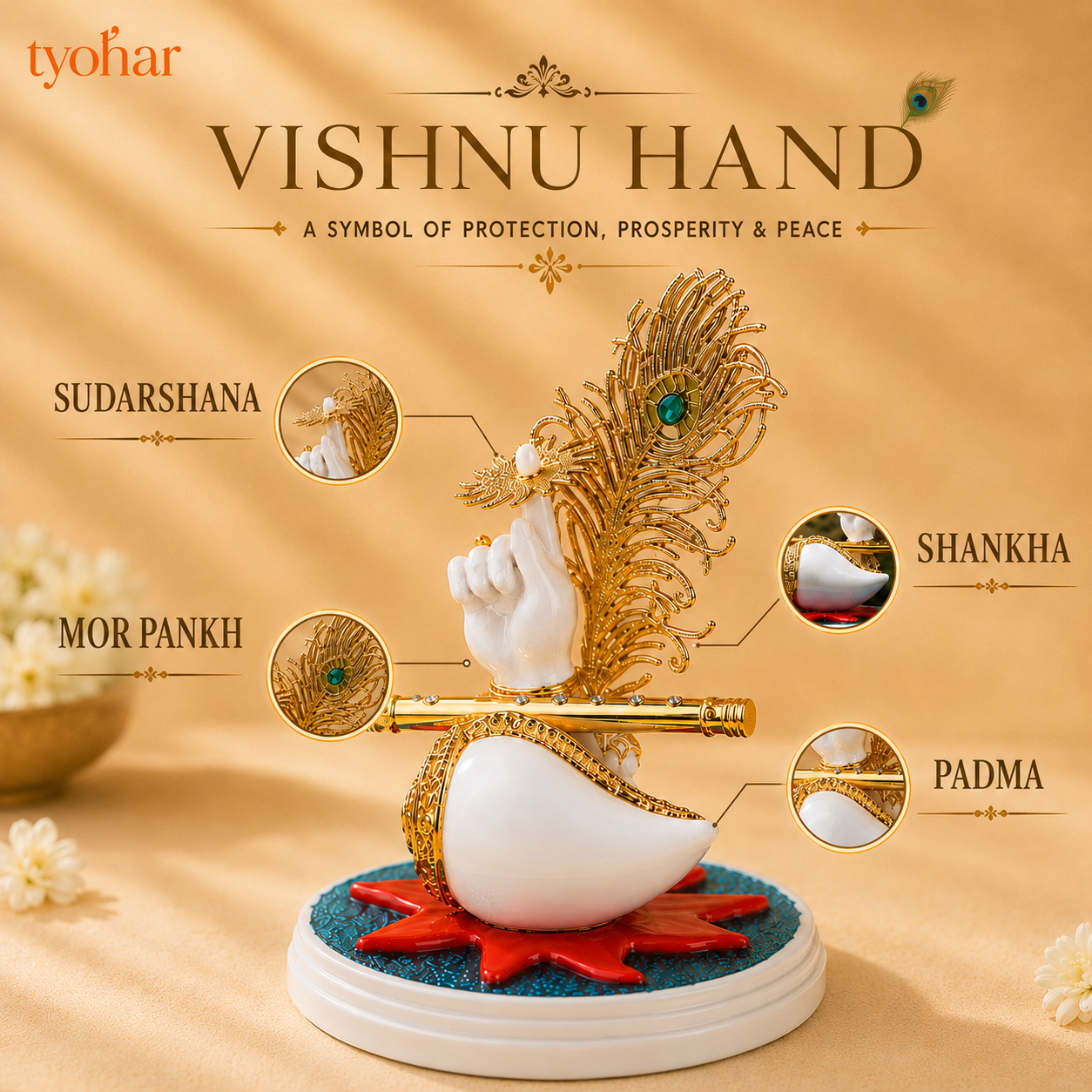 Shree Vishnu's Divine Hand | Pure 24K Gold Plated