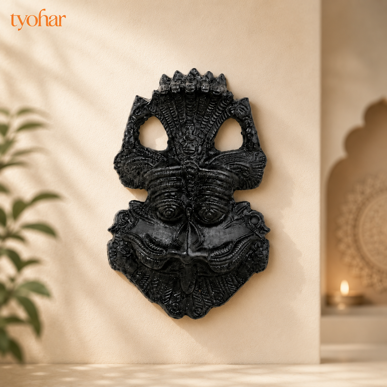 Pure Black Tourmalline Kirtimukh Idol