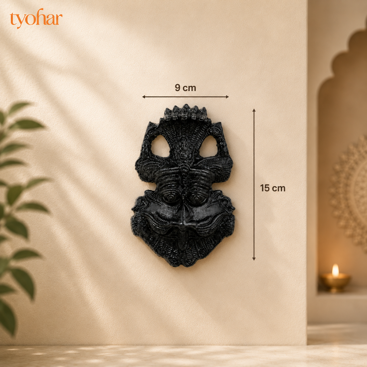 Pure Black Tourmalline Kirtimukh Idol