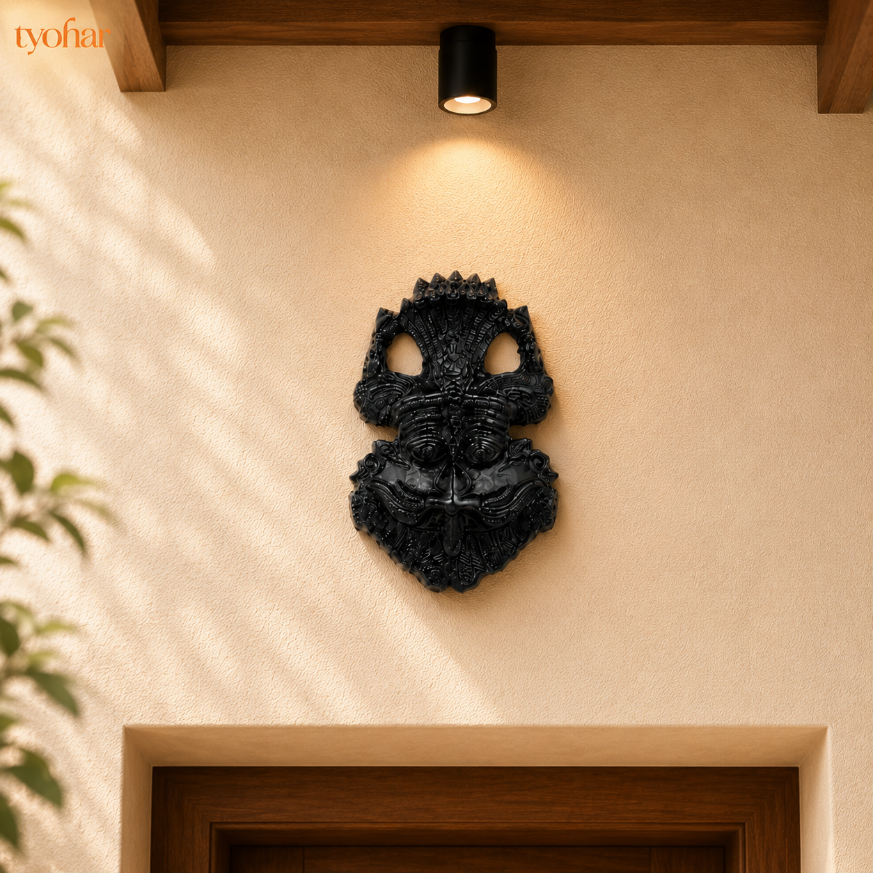 Pure Black Tourmalline Kirtimukh Idol