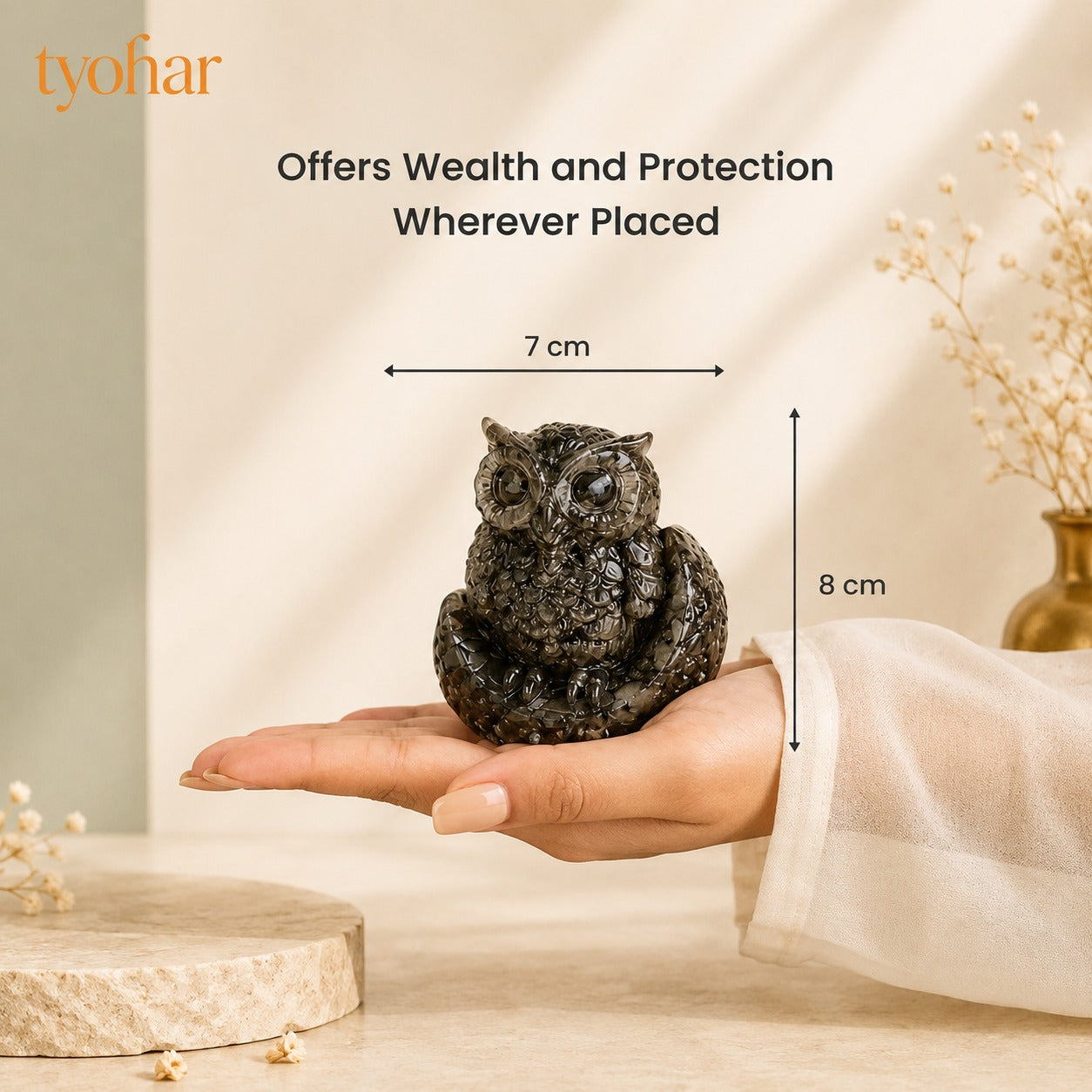Raw Pyrite Owl with Moon For Wealth, Wisdom & Protection