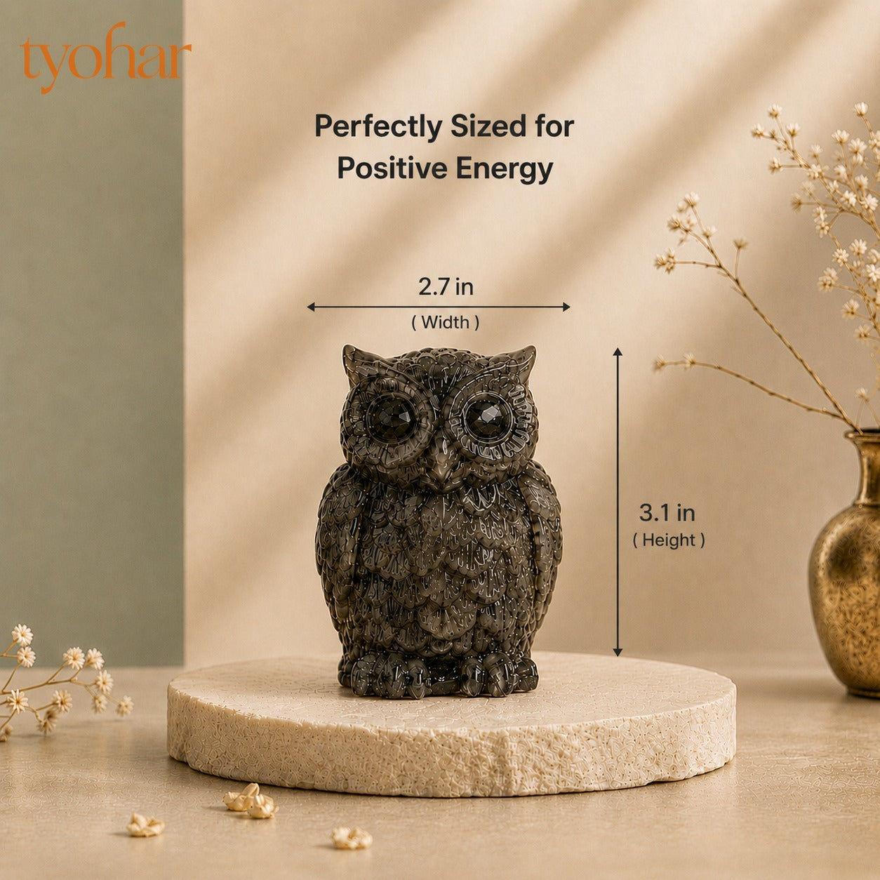 Raw Pyrite Owl with Moon For Wealth, Wisdom & Protection