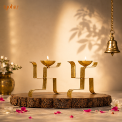 Brass Vertical Swastika Symbol Diyas (Set of 2)