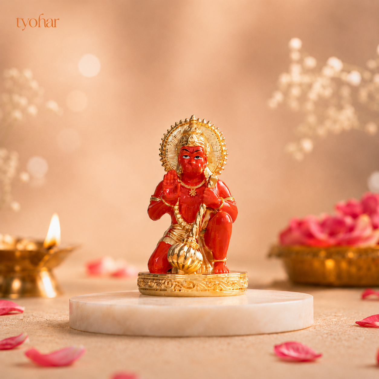 Bajrangbali Sinduri Hanuman Murti - Pure 24K Gold Plated