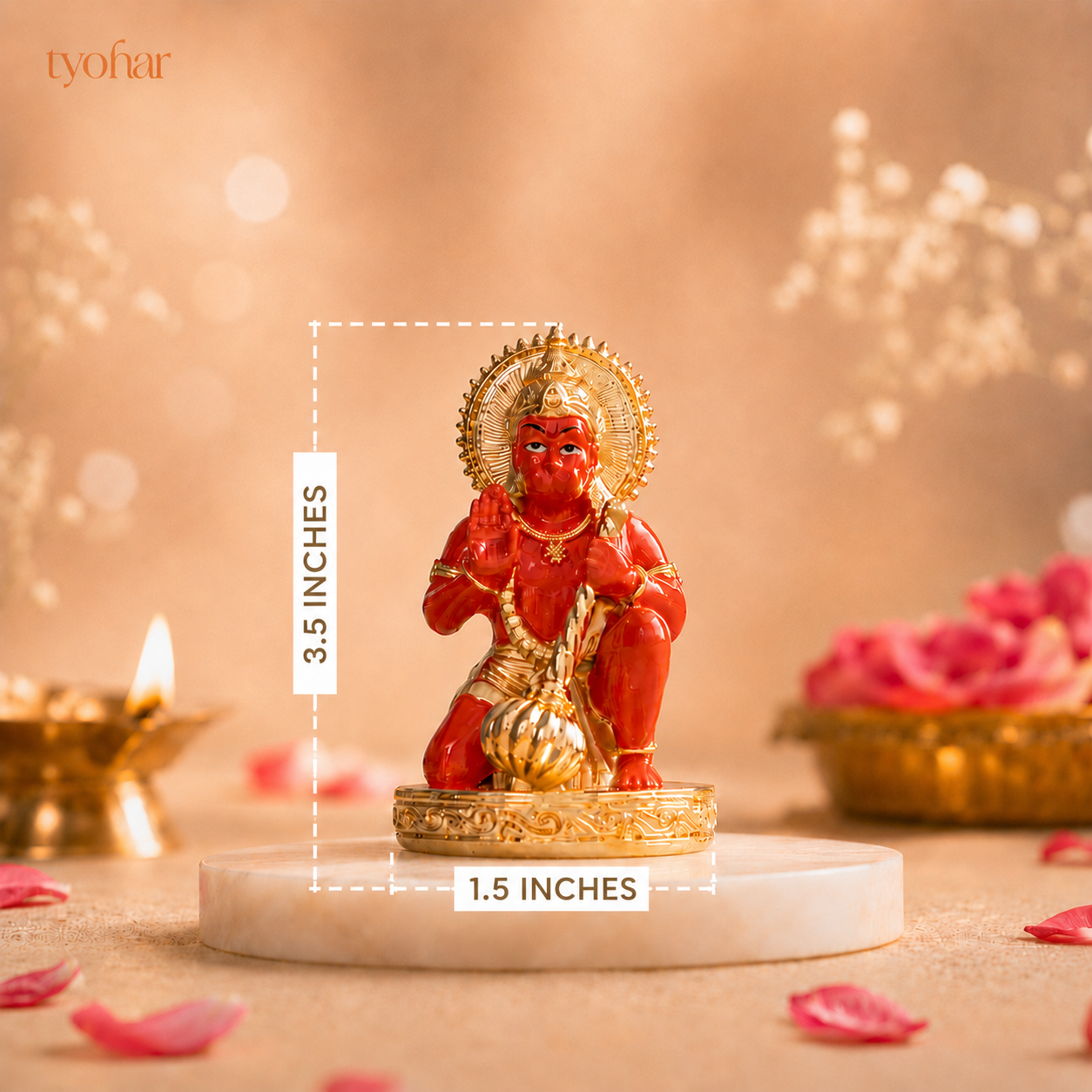 Bajrangbali Sinduri Hanuman Murti - Pure 24K Gold Plated