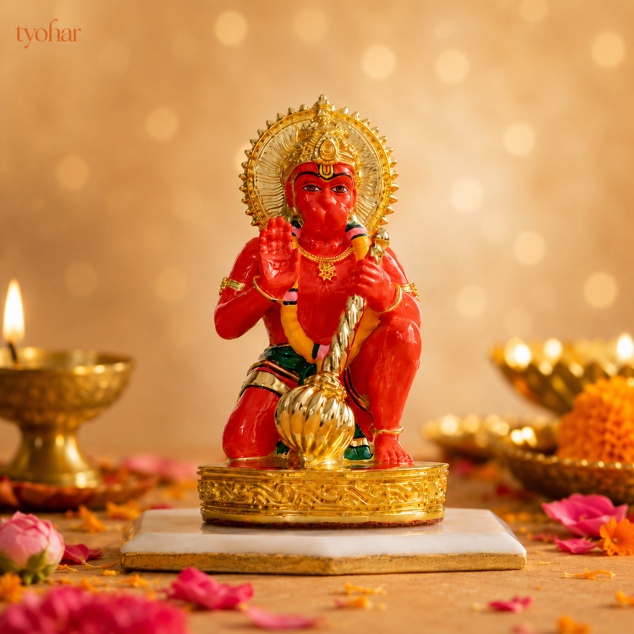Bajrangbali Sinduri Hanuman Murti - Pure 24K Gold Plated