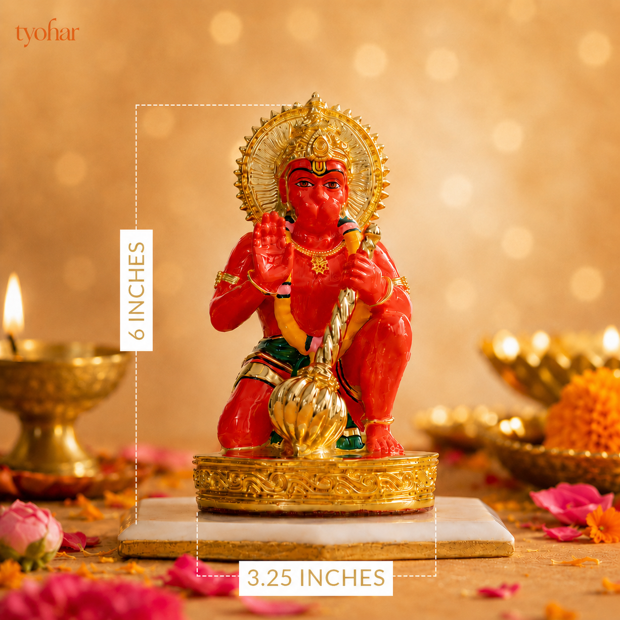 Bajrangbali Sinduri Hanuman Murti - Pure 24K Gold Plated