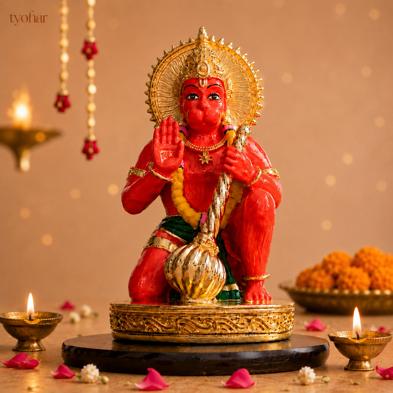 Bajrangbali Sinduri Hanuman Murti - Pure 24K Gold Plated