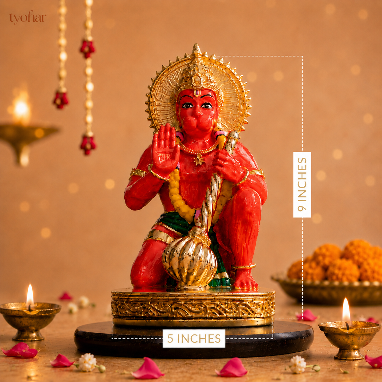 Bajrangbali Sinduri Hanuman Murti - Pure 24K Gold Plated