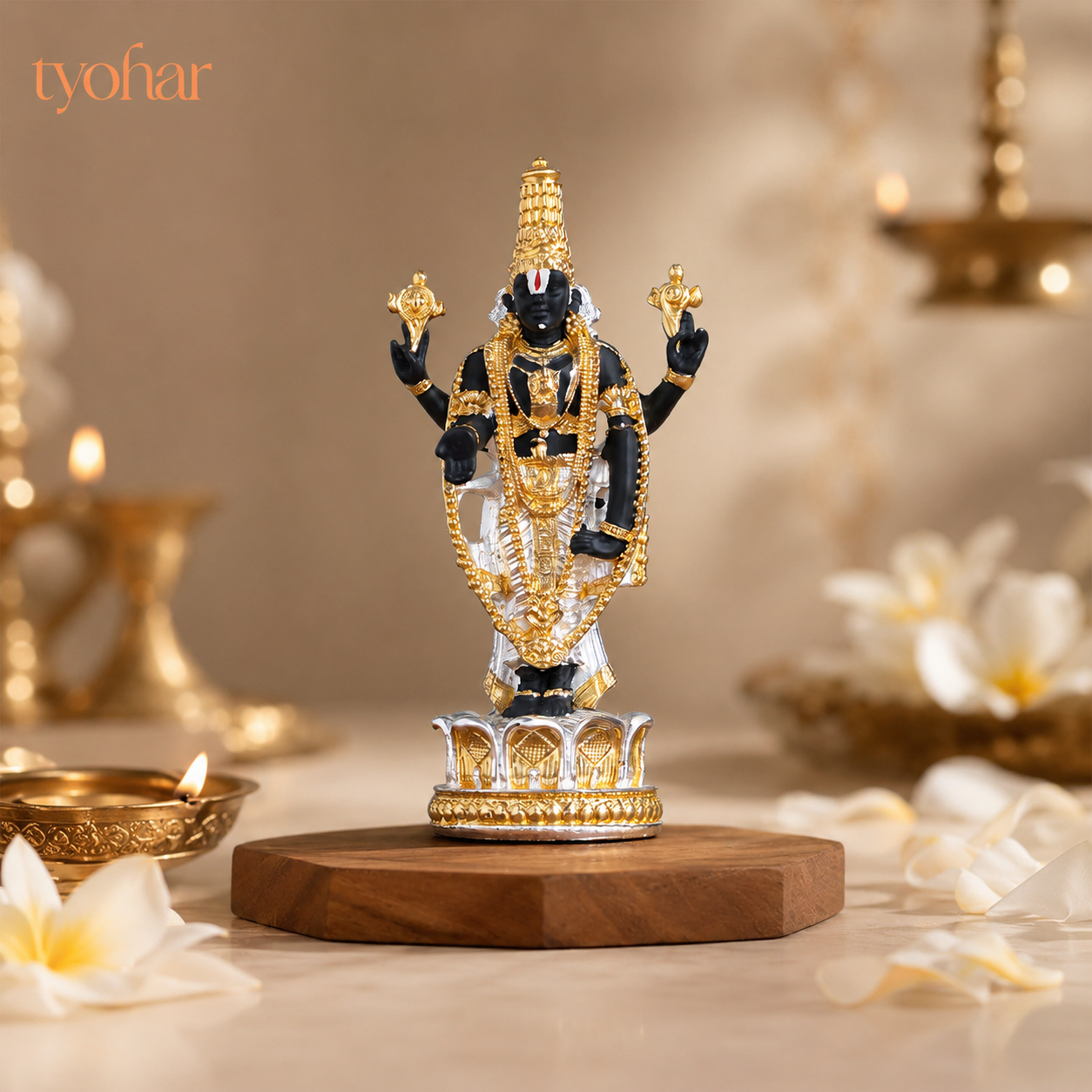 Sri Tirupati Balaji (Venkateswara) Standing Idol | Pure 24K Gold & 999 Silver Plated