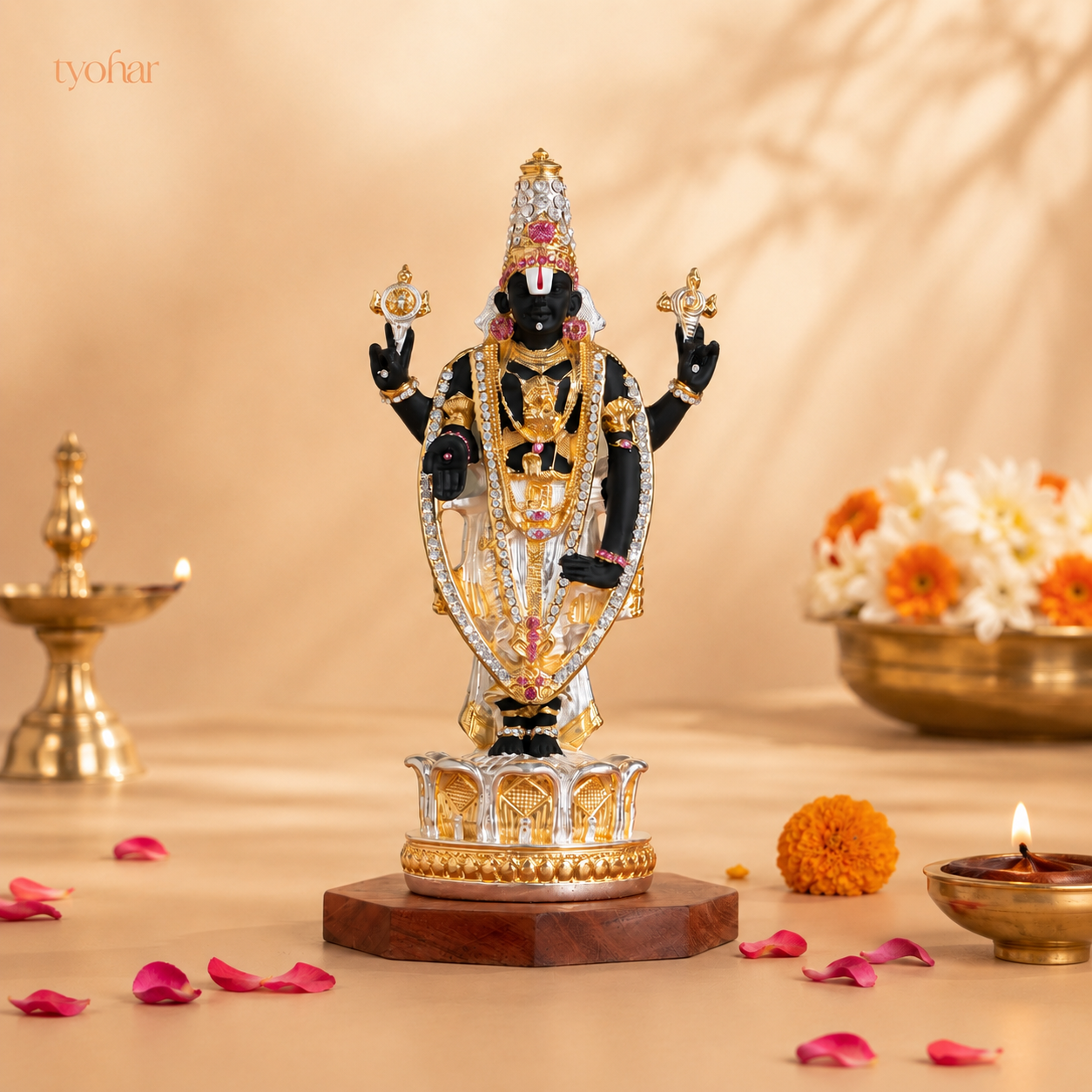 Sri Tirupati Balaji (Venkateswara) Standing Idol | Pure 24K Gold & 999 Silver Plated