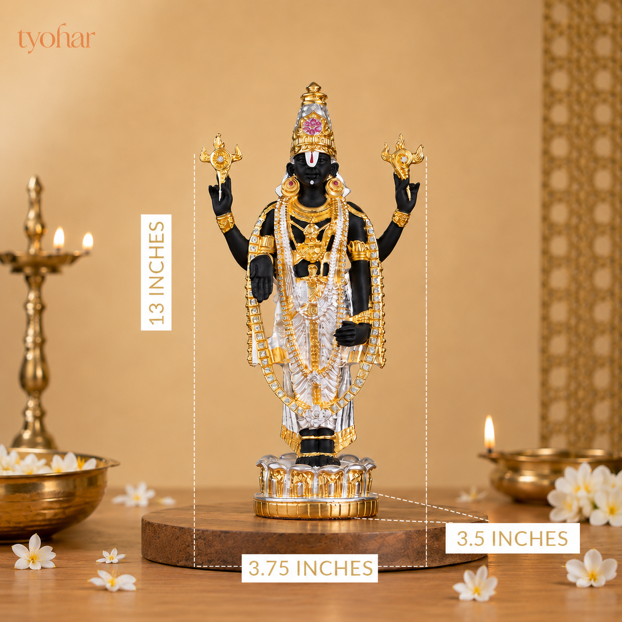 Sri Tirupati Balaji (Venkateswara) Standing Idol | Pure 24K Gold & 999 Silver Plated
