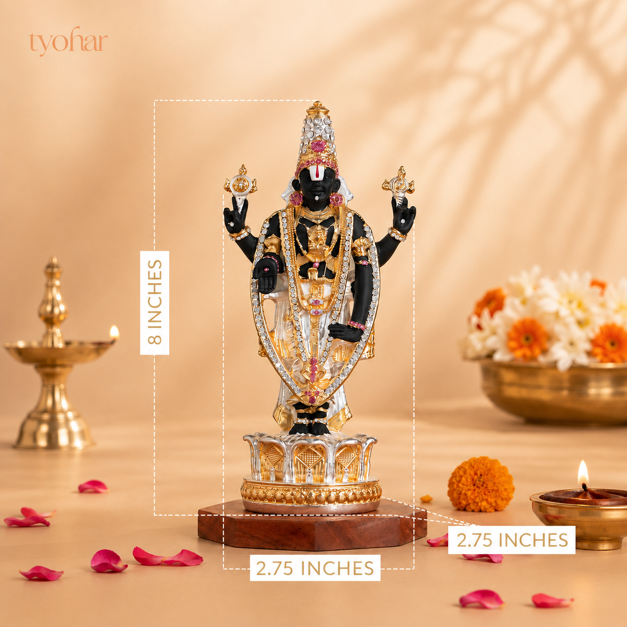 Sri Tirupati Balaji (Venkateswara) Standing Idol | Pure 24K Gold & 999 Silver Plated