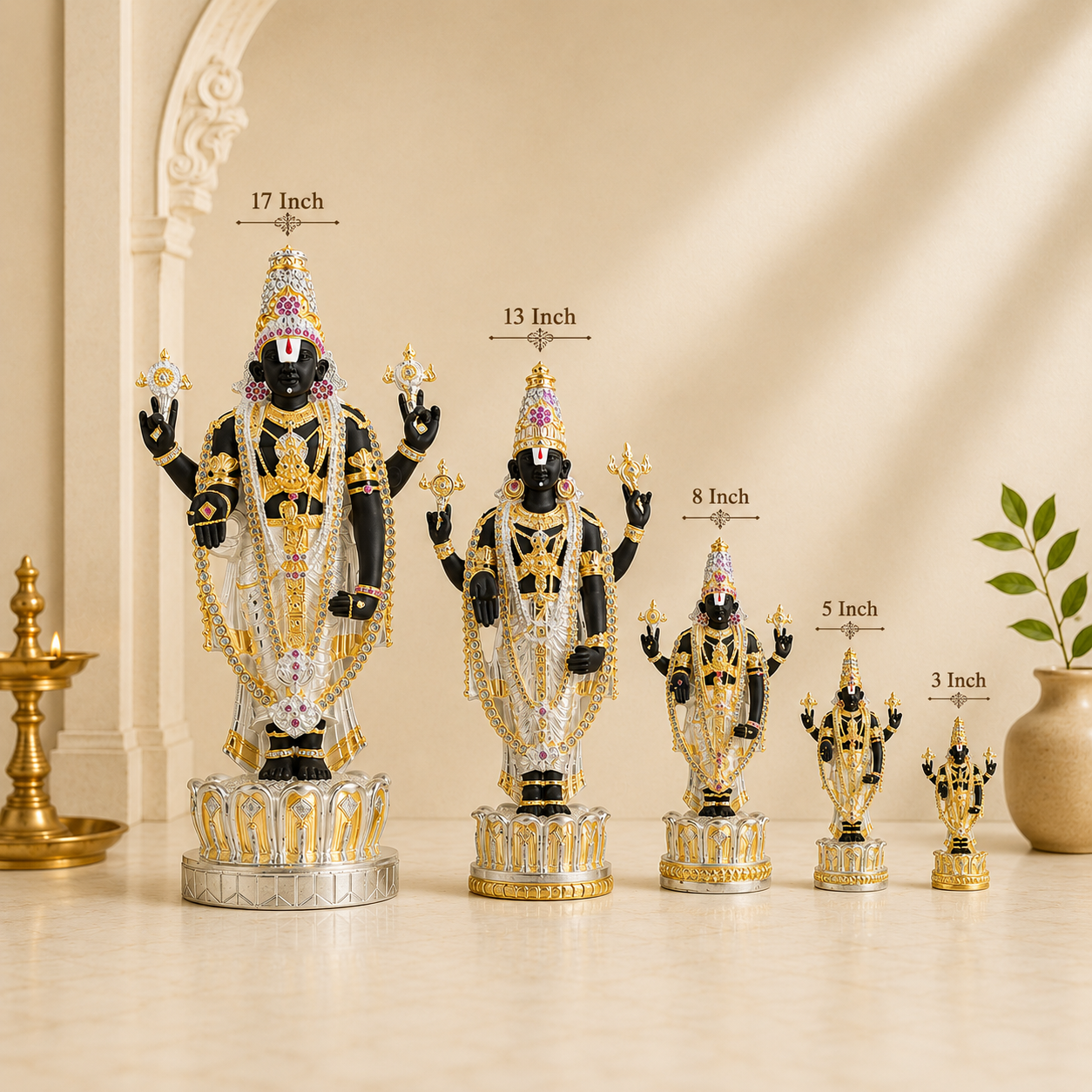 Sri Tirupati Balaji (Venkateswara) Standing Idol | Pure 24K Gold & 999 Silver Plated