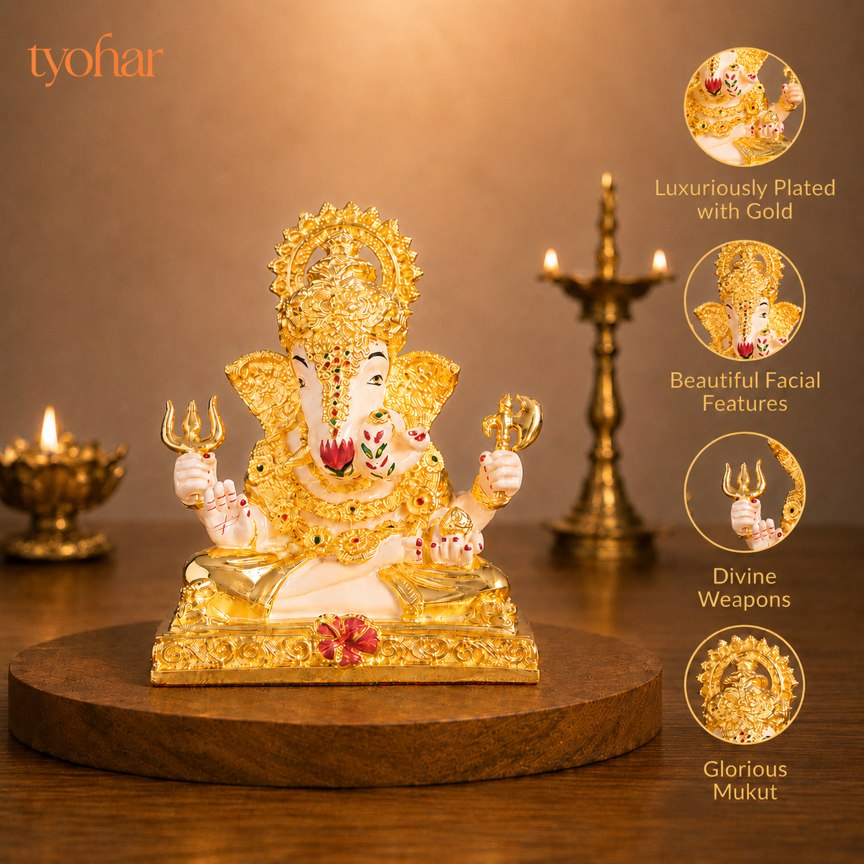 Dagdusheth Halwai Ganpati Murti | Pure 24K Gold Plated