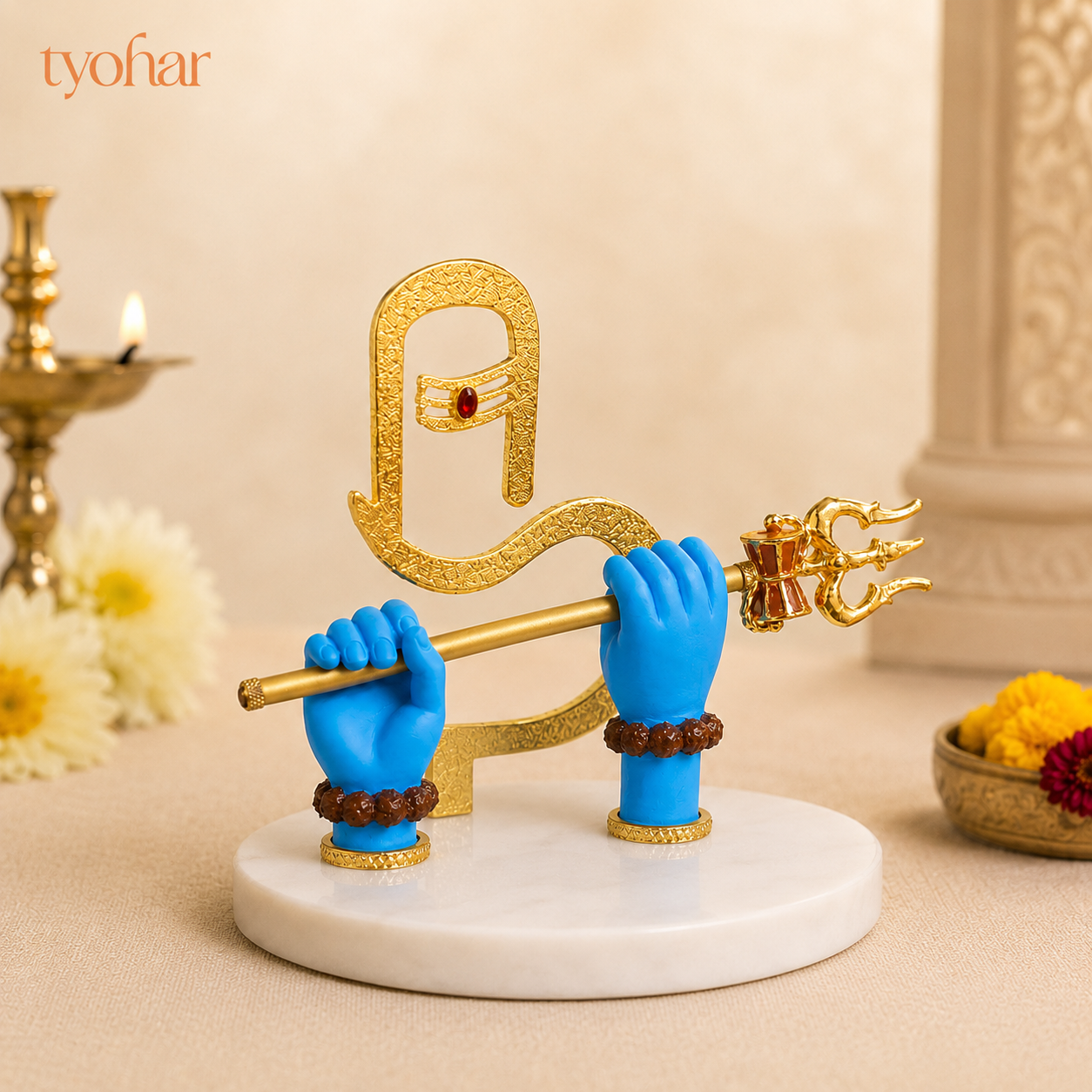 Shivji Divine Hands Car Dashboard Idol | Gold Plated (5 Inch)
