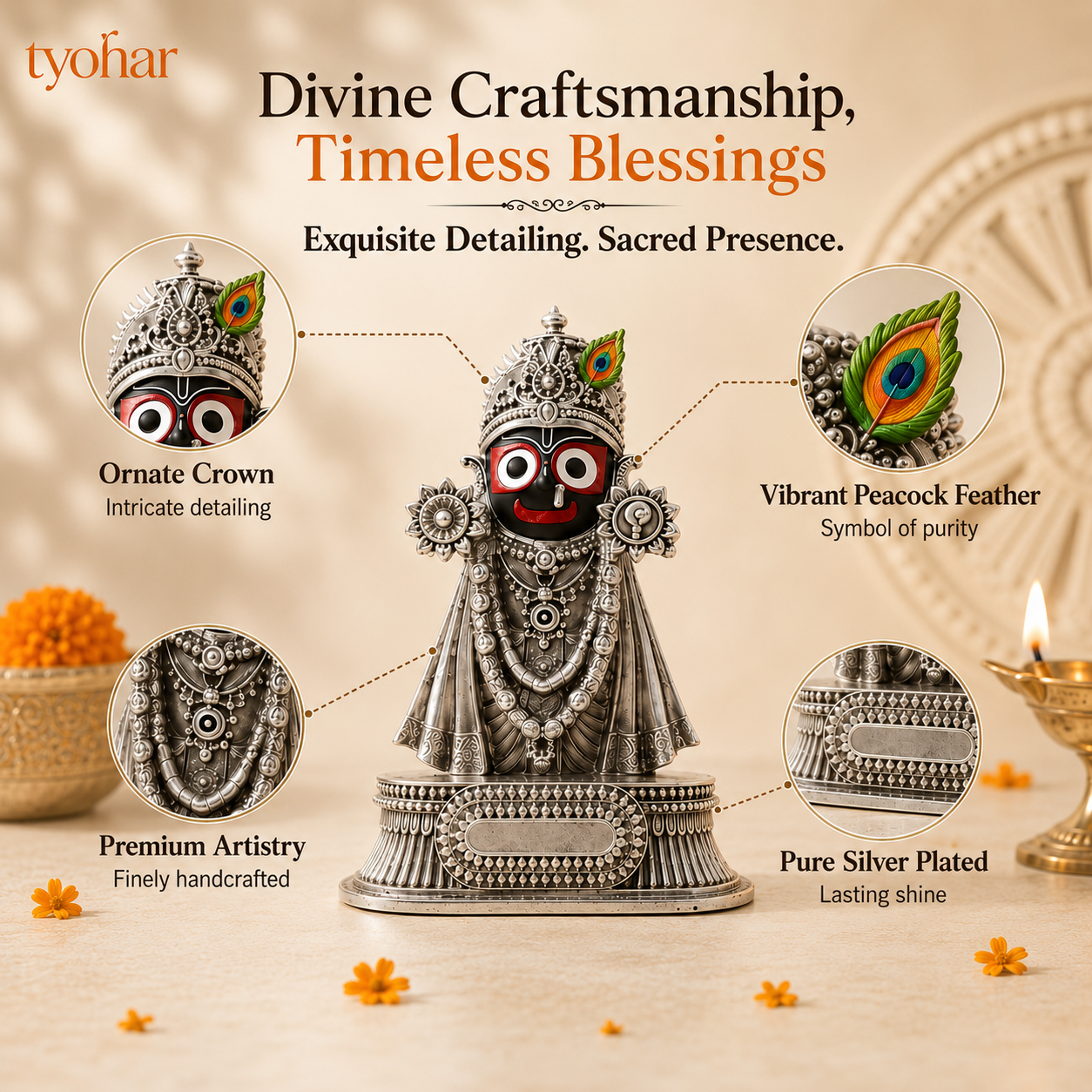 Rajadhiraj Lord Jagannath Idol | 999 Silver Plated