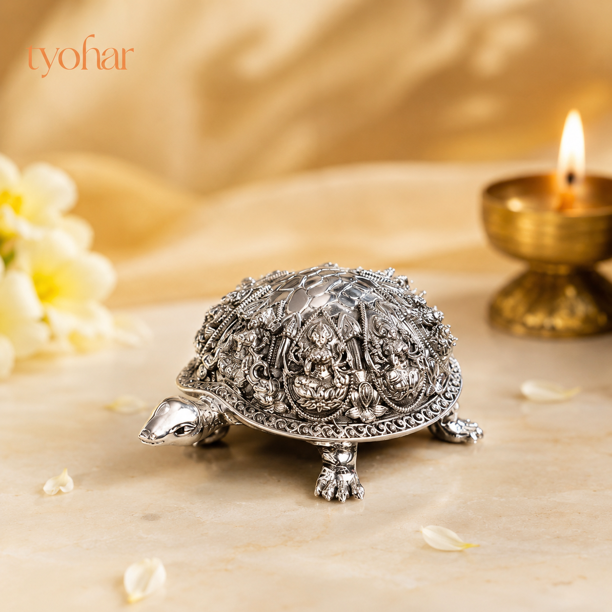 Ashtalakshmi Tortoise Idol | Silver Plated (3.5 inch)