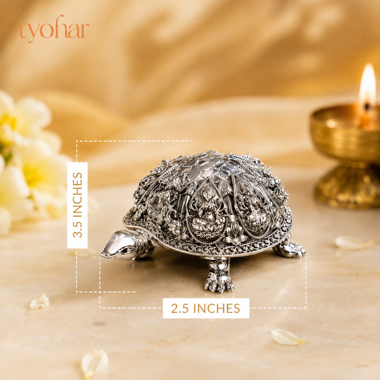 Ashtalakshmi Tortoise Idol | Silver Plated (3.5 inch)