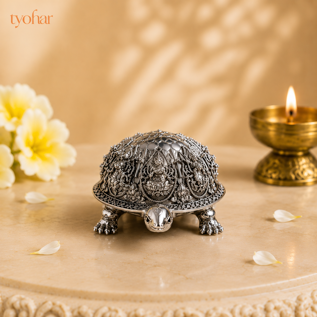 Ashtalakshmi Tortoise Idol | Silver Plated (3.5 inch)