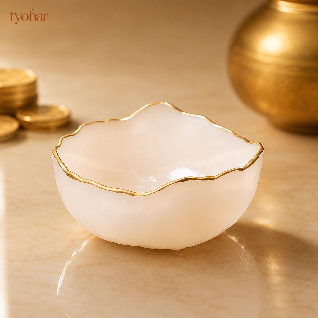 Pure Selenite Money Bowl with Real Gold Lining