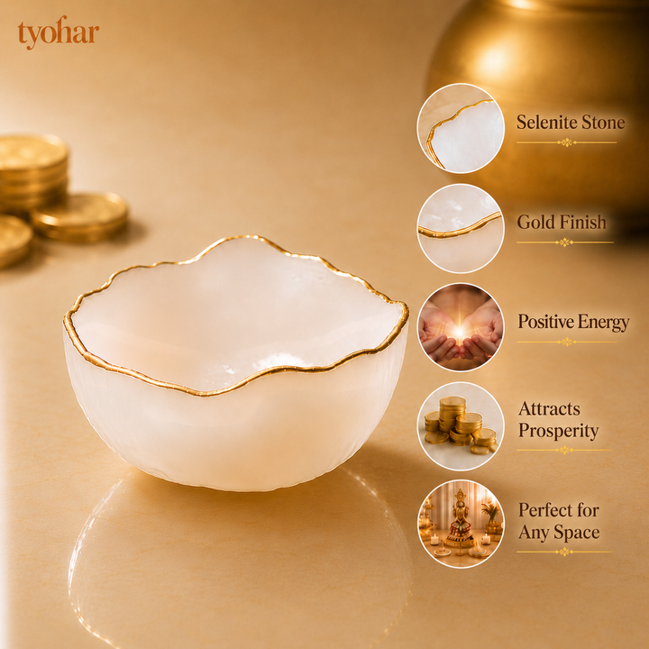 Pure Selenite Money Bowl with Real Gold Lining