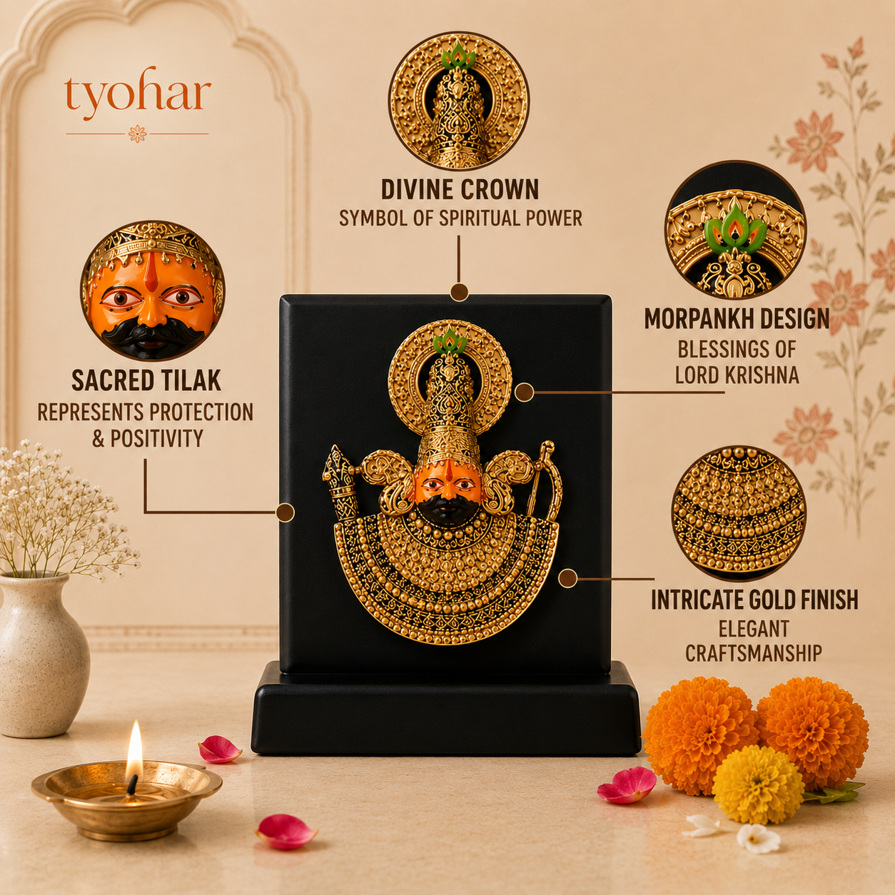 Baba Khatu Shyam Ji 3D Idol | Pure Gold & Silver Plated