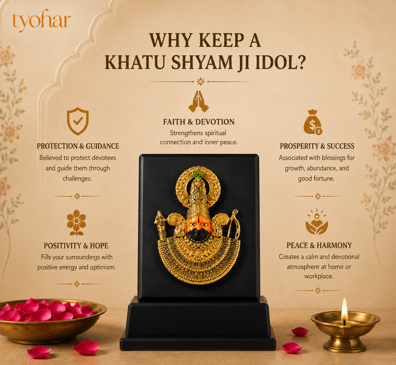 Baba Khatu Shyam Ji 3D Idol | Pure Gold & Silver Plated