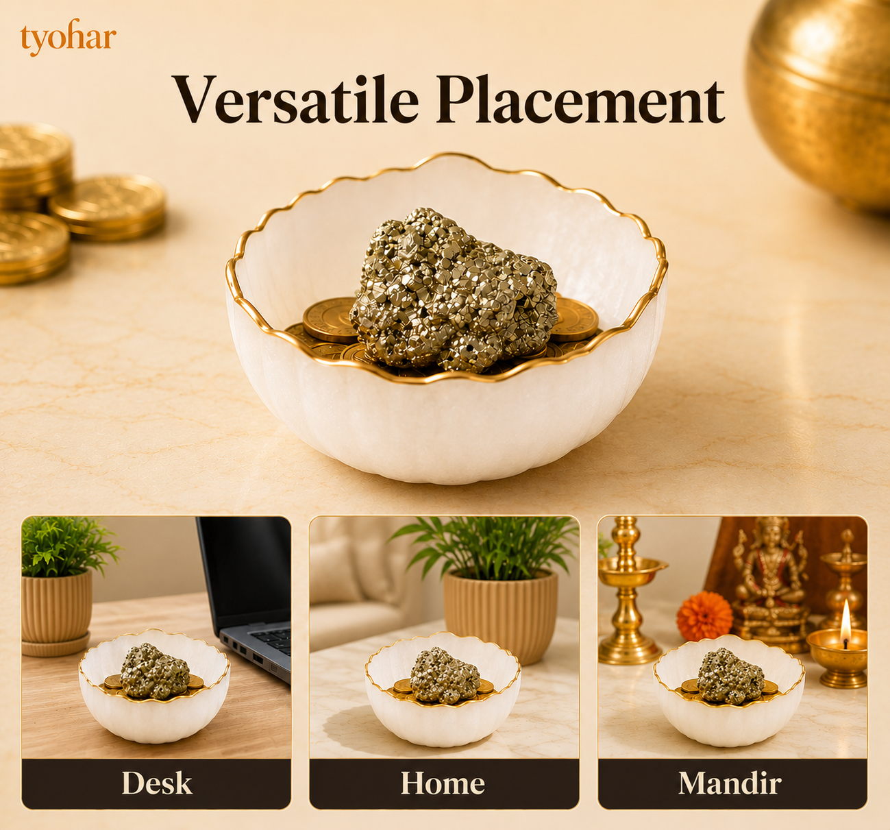 Pure Selenite Money Bowl with Real Gold Lining