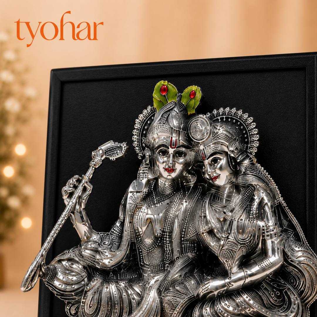 3D Radhe Krishna & Shreenath Ji Frame | 999 Silver Plated