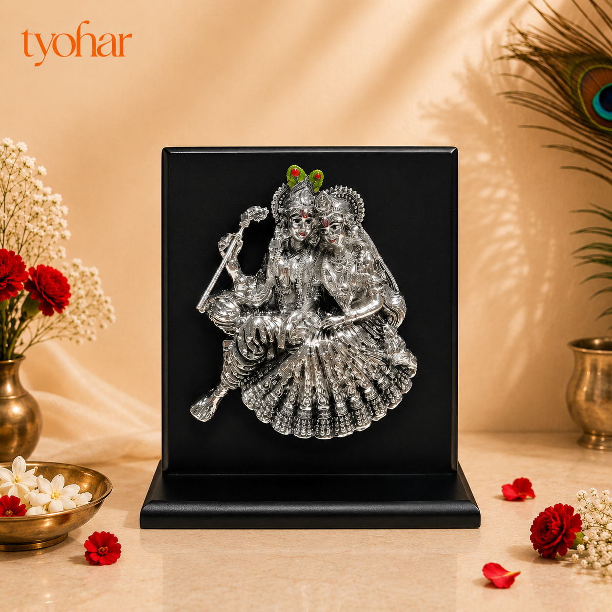 3D Radhe Krishna & Shreenath Ji Frame | 999 Silver Plated