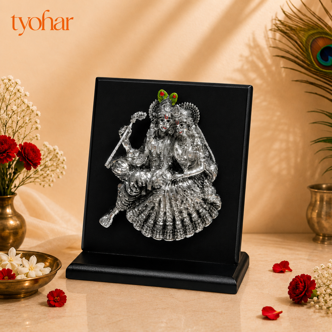 3D Radhe Krishna & Shreenath Ji Frame | 999 Silver Plated