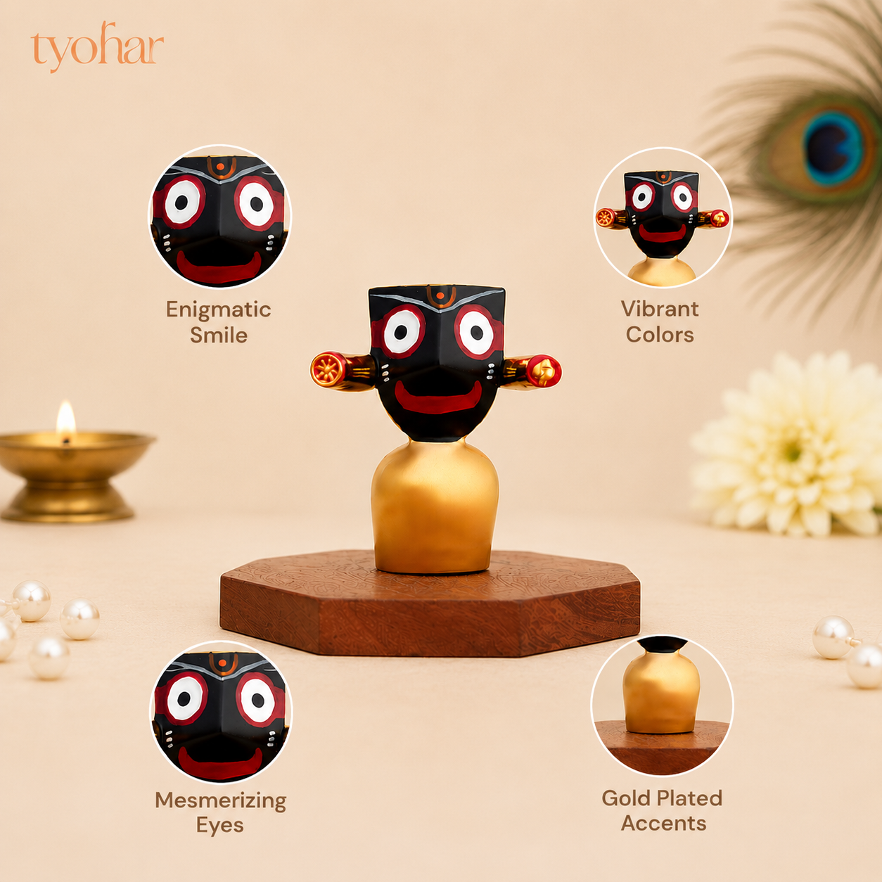Lord Jagannath, Subhadra, Balabhadra Murti Set | Gold Plated