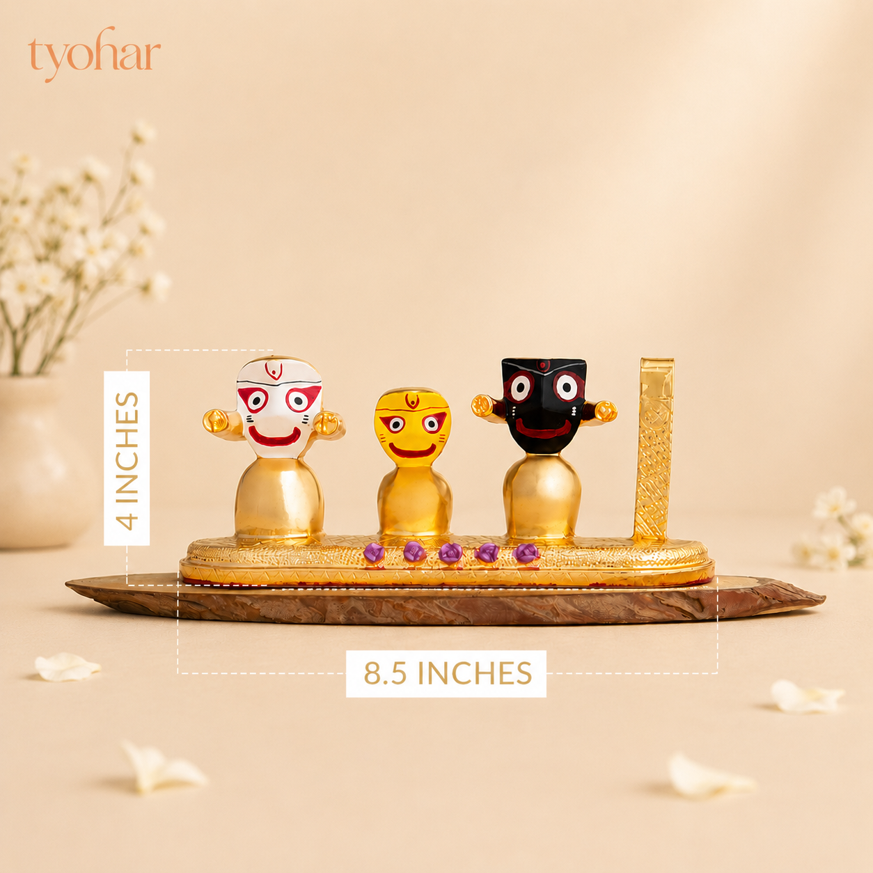 Lord Jagannath, Subhadra, Balabhadra Murti Set | Gold Plated