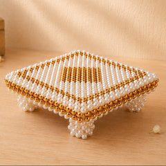 White and Gold Pearl Pooja Chowki [6x6 inches]